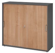 Hammerbacher 1753S Schiebetürenschrank 3OH Bügelgriff (BS) abschließbar (BxTxH)120x40x110cm Weiß/Nussbaum