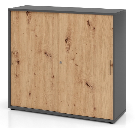 Hammerbacher 1753S Schiebetürenschrank 3OH Bügelgriff (BS) abschließbar (BxTxH)120x40x110cm Weiß/Nussbaum