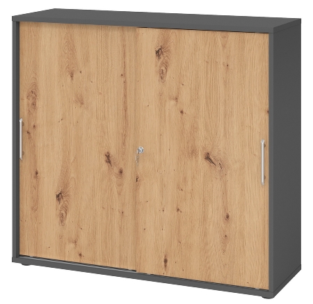 Hammerbacher 1753S Schiebetürenschrank 3OH Bügelgriff (BS) abschließbar (BxTxH)120x40x110cm Weiß/Nussbaum