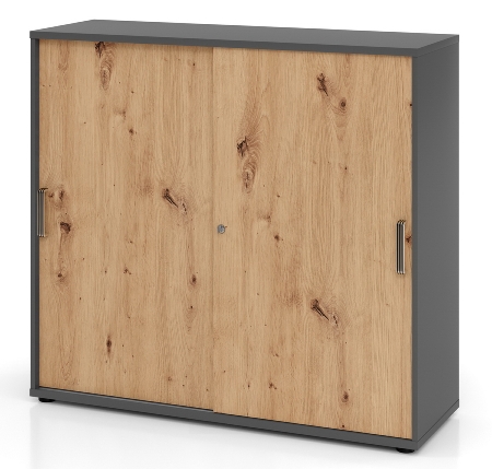 Hammerbacher 1753S Schiebetürenschrank 3OH Bügelgriff (BS) abschließbar (BxTxH)120x40x110cm Weiß/Nussbaum