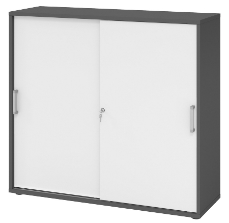 Hammerbacher 1753S Schiebetürenschrank 3OH Bügelgriff (BS) abschließbar (BxTxH)120x40x110cm Weiß/Nussbaum