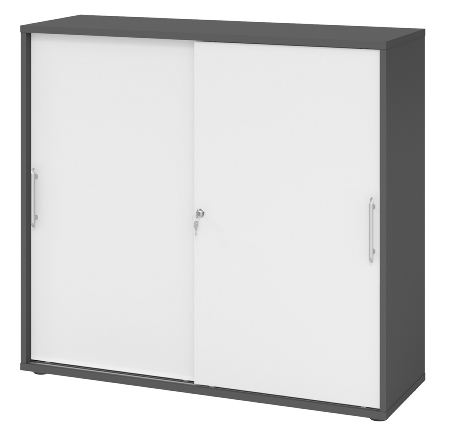 Hammerbacher 1753S Schiebetürenschrank 3OH Bügelgriff (BS) abschließbar (BxTxH)120x40x110cm Weiß/Nussbaum