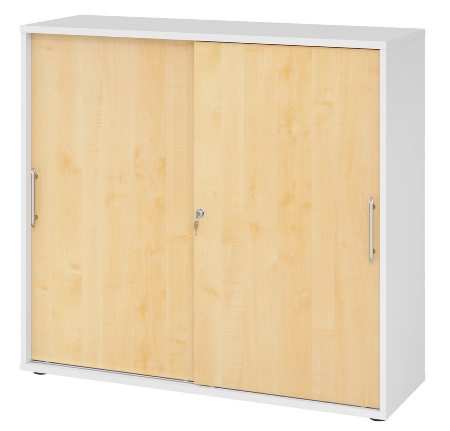 Hammerbacher 1753S Schiebetürenschrank 3OH Bügelgriff (BS) abschließbar (BxTxH)120x40x110cm Weiß/Nussbaum