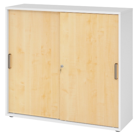 Hammerbacher 1753S Schiebetürenschrank 3OH Bügelgriff (BS) abschließbar (BxTxH)120x40x110cm Weiß/Nussbaum