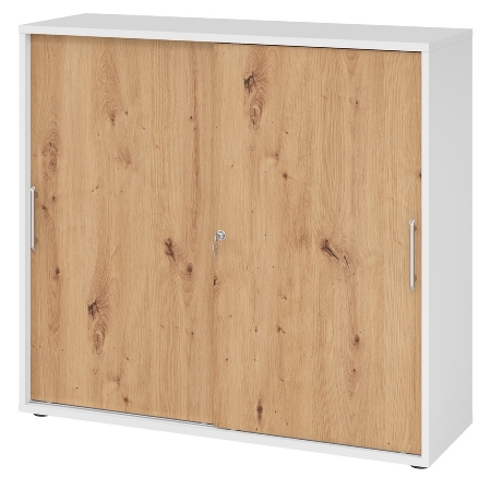 Hammerbacher 1753S Schiebetürenschrank 3OH Bügelgriff (BS) abschließbar (BxTxH)120x40x110cm Weiß/Nussbaum