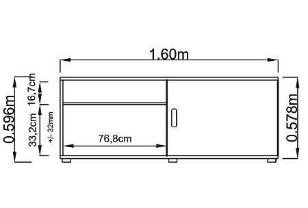 Hammerbacher Sideboard 1758S beidseitig 1.5OH (BxTxH) 160x40x59,6cm Grau