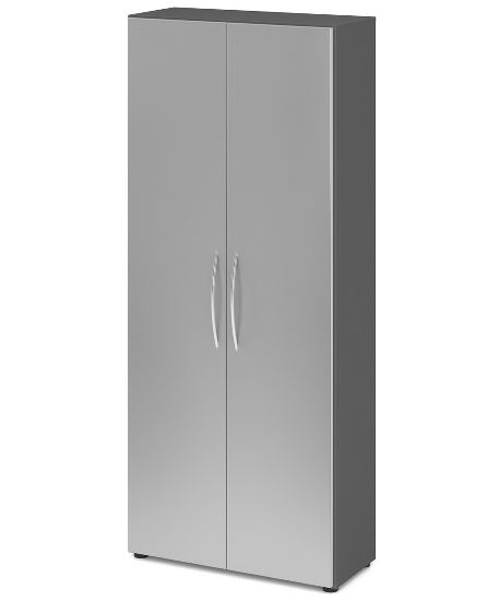 Hammerbacher 4200 Glastürenschrank BASIC 5OH Rahmen silber (BxTxH) 80x34,6x188cm tief BM Graphit