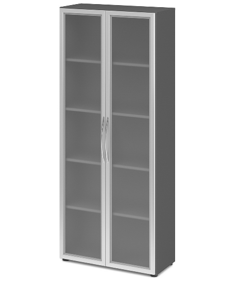 Hammerbacher 4200 Glastürenschrank BASIC 5OH Rahmen silber (BxTxH) 80x34,6x188cm tief BM Graphit