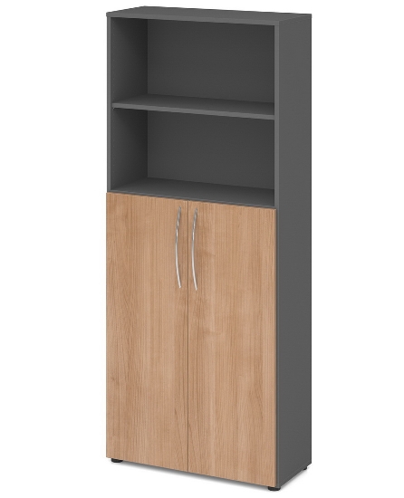 Hammerbacher 4770 Kombischrank BASIC 5OH/3OH Türen unten (BxTxH) 80x34,6x188cm BM Graphit/Nussbaum