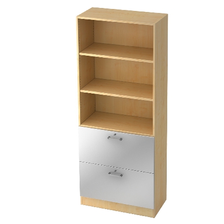 Kombischrank 7600 SOLIDplus Regal 3OH +4 Schubladen unten (BxTxH) 40,6x42x200,4cm Weiß/Eiche Chromgriff