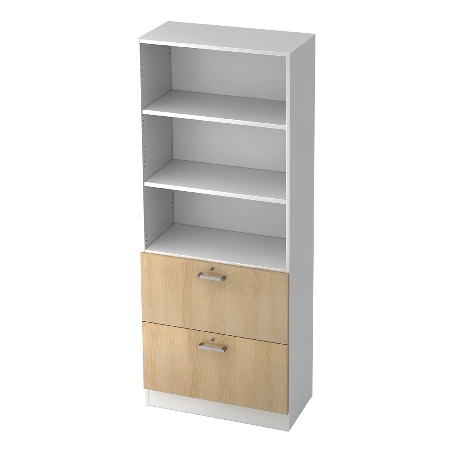 Kombischrank 7600 SOLIDplus Regal 3OH +4 Schubladen unten (BxTxH) 40,6x42x200,4cm Weiß/Eiche Chromgriff