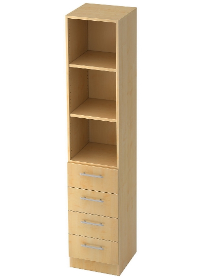 Kombischrank 7600 SOLIDplus Regal 3OH +4 Schubladen unten (BxTxH) 40,6x42x200,4cm Weiß/Eiche Chromgriff