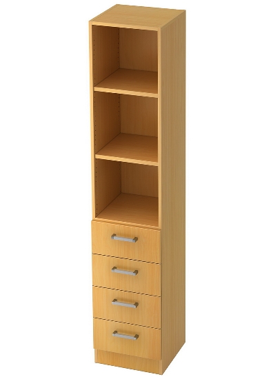 Kombischrank 7600 SOLIDplus Regal 3OH +4 Schubladen unten (BxTxH) 40,6x42x200,4cm Weiß/Eiche Chromgriff