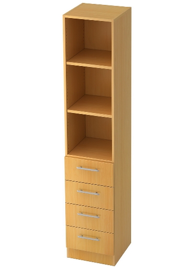 Kombischrank 7600 SOLIDplus Regal 3OH +4 Schubladen unten (BxTxH) 40,6x42x200,4cm Weiß/Eiche Chromgriff