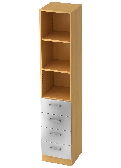 Kombischrank 7600 SOLIDplus Regal 3OH +4 Schubladen unten (BxTxH) 40,6x42x200,4cm Weiß/Eiche Chromgriff