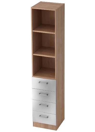 Kombischrank 7600 SOLIDplus Regal 3OH +4 Schubladen unten (BxTxH) 40,6x42x200,4cm Weiß/Eiche Chromgriff