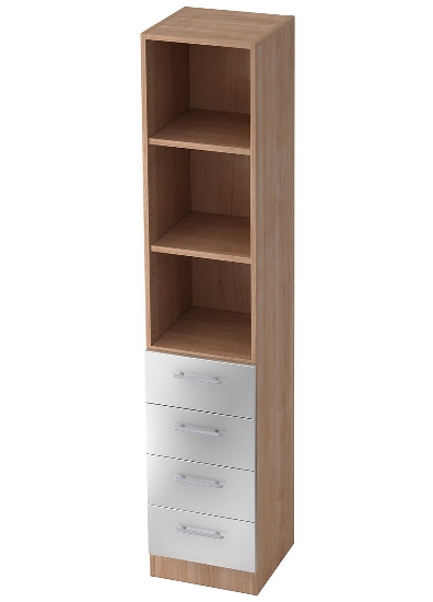 Kombischrank 7600 SOLIDplus Regal 3OH +4 Schubladen unten (BxTxH) 40,6x42x200,4cm Weiß/Eiche Chromgriff