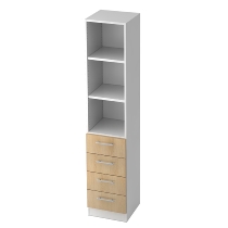 Kombischrank 7600 SOLIDplus Regal 3OH +4 Schubladen unten (BxTxH) 40,6x42x200,4cm Weiß/Eiche Chromgriff