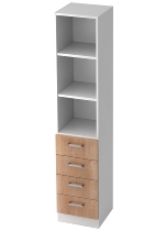 Kombischrank 7600 SOLIDplus Regal 3OH +4 Schubladen unten (BxTxH) 40,6x42x200,4cm Weiß/Eiche Chromgriff