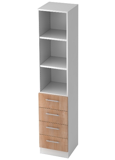 Kombischrank 7600 SOLIDplus Regal 3OH +4 Schubladen unten (BxTxH) 40,6x42x200,4cm Weiß/Eiche Chromgriff