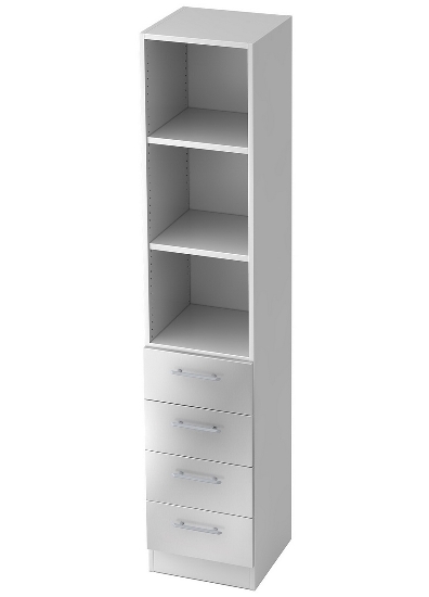 Kombischrank 7600 SOLIDplus Regal 3OH +4 Schubladen unten (BxTxH) 40,6x42x200,4cm Weiß/Eiche Chromgriff