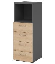 Hammerbacher Schubladenschrank 938S4 Advanced 9 Regal 3OH 4 Schübe +1 Ordnerhöhe (BxTxH) 80x41,7x110cm Graphit/Asteiche