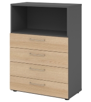 Hammerbacher Schubladenschrank 938S4 Advanced 9 Regal 3OH 4 Schübe +1 Ordnerhöhe (BxTxH) 80x41,7x110cm Graphit/Asteiche