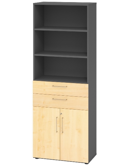 Hammerbacher Kombischrank 968T2 Advanced 9 Regal 6OH Tür 2OH Regal 4OH (BxTxH) 80x42x215,6cm Weiß/Asteiche