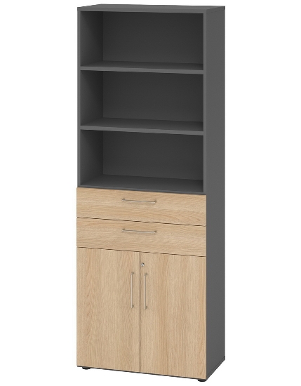 Hammerbacher Kombischrank 968T2 Advanced 9 Regal 6OH Tür 2OH Regal 4OH (BxTxH) 80x42x215,6cm Weiß/Asteiche