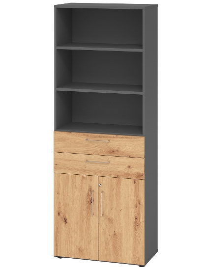 Hammerbacher Kombischrank 968T2 Advanced 9 Regal 6OH Tür 2OH Regal 4OH (BxTxH) 80x42x215,6cm Weiß/Asteiche