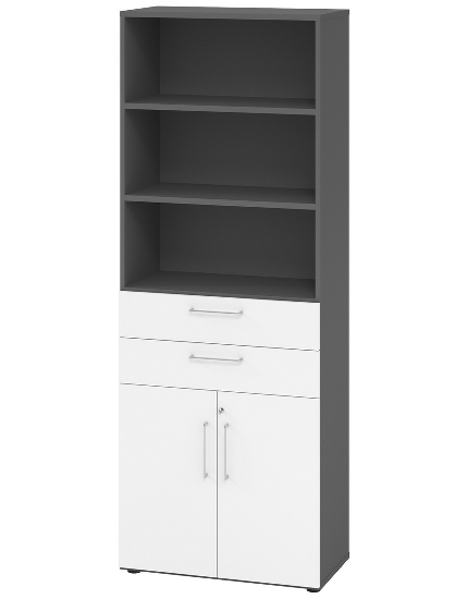 Hammerbacher Kombischrank 968T2 Advanced 9 Regal 6OH Tür 2OH Regal 4OH (BxTxH) 80x42x215,6cm Weiß/Asteiche