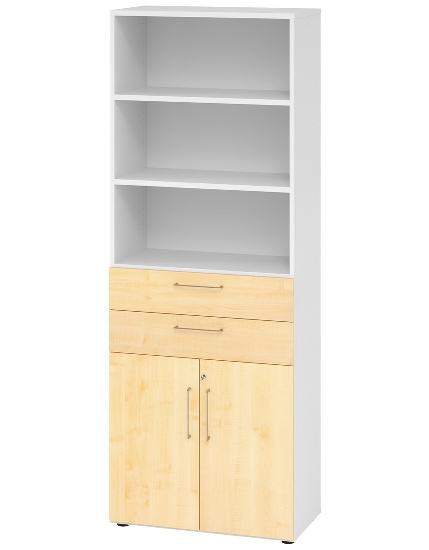 Hammerbacher Kombischrank 968T2 Advanced 9 Regal 6OH Tür 2OH Regal 4OH (BxTxH) 80x42x215,6cm Weiß/Asteiche