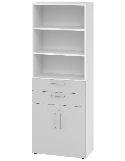 Hammerbacher Kombischrank 968T2 Advanced 9 Regal 6OH Tür 2OH Regal 4OH (BxTxH) 80x42x215,6cm Weiß/Asteiche