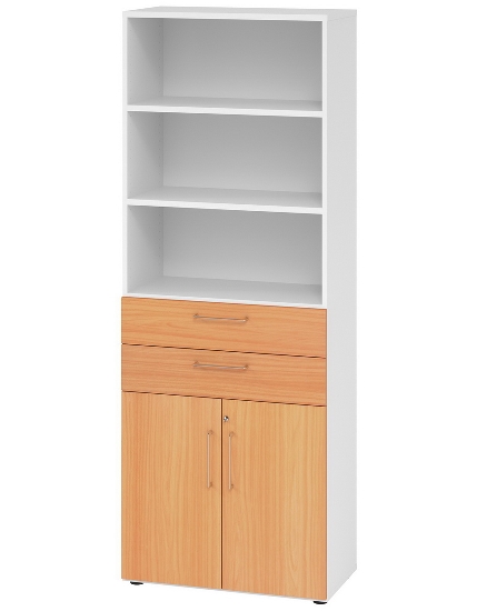 Hammerbacher Kombischrank 968T2 Advanced 9 Regal 6OH Tür 2OH Regal 4OH (BxTxH) 80x42x215,6cm Weiß/Asteiche