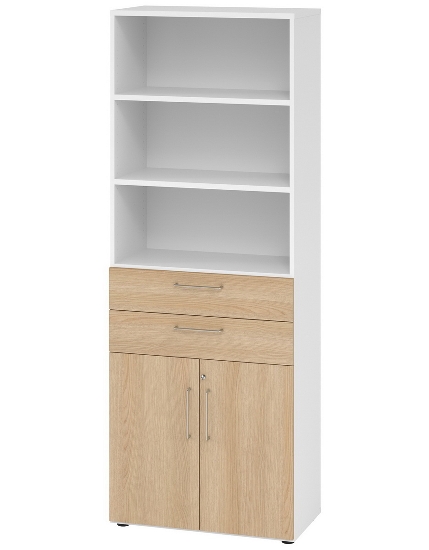 Hammerbacher Kombischrank 968T2 Advanced 9 Regal 6OH Tür 2OH Regal 4OH (BxTxH) 80x42x215,6cm Weiß/Asteiche