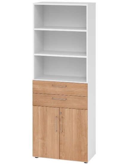 Hammerbacher Kombischrank 968T2 Advanced 9 Regal 6OH Tür 2OH Regal 4OH (BxTxH) 80x42x215,6cm Weiß/Asteiche