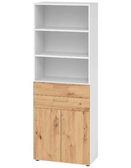Hammerbacher Kombischrank 968T2 Advanced 9 Regal 6OH Tür 2OH Regal 4OH (BxTxH) 80x42x215,6cm Weiß/Asteiche