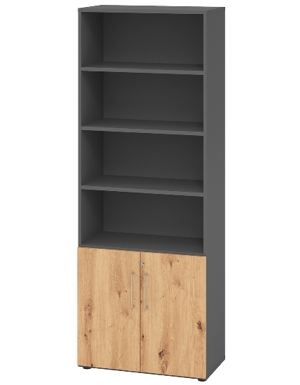 Hammerbacher Kombischrank 968T2 Advanced 9 Regal 6OH Tür 2OH Regal 4OH (BxTxH) 80x42x215,6cm Weiß/Asteiche