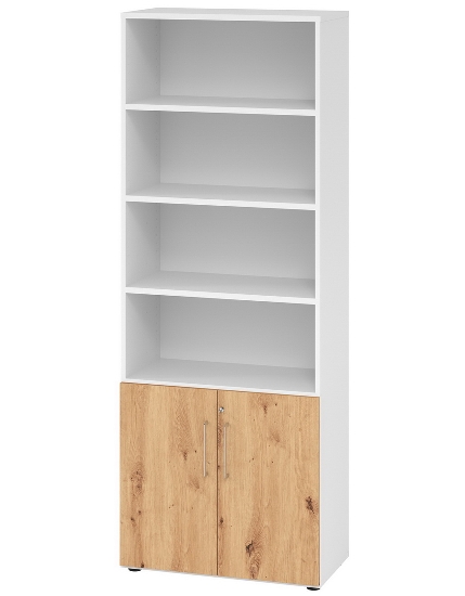Hammerbacher Kombischrank 968T2 Advanced 9 Regal 6OH Tür 2OH Regal 4OH (BxTxH) 80x42x215,6cm Weiß/Asteiche