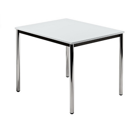 Besprechungstisch Serie D Trapezform (BxTxH) 160x69x72cm Beine rund Ø40mm verchromt Tischplatte Grau