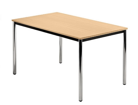 Besprechungstisch Serie D (BxTxH) 160x80x72cm Beine rund Ø40mm verchromt Tischplatte Weiß