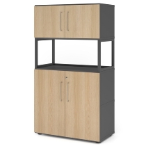 Hammerbacher Kombischrank 3OH Türen, Schubladen und Sockel FlexWall FW38K1 (BxTxH) 80x41,7x118cm Weiß/Asteiche