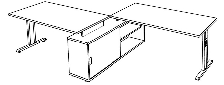 Hammerbacher Auflage-Schreibtisch HSE16 Serie H 4-Fuß Rundrohr (BxT) 160x80cm auf Sideboard 1758S Eiche/Silber