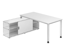 Hammerbacher Auflage-Schreibtisch HSE16 Serie H 4-Fuß Rundrohr (BxT) 160x80cm auf Sideboard 1758S Grau/Silber