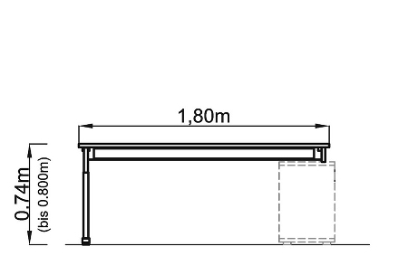 Hammerbacher Auflage-Schreibtisch HSE16 Serie H 4-Fuß Rundrohr (BxT) 160x80cm auf Sideboard 1758S Eiche/Silber
