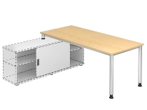 Hammerbacher Auflage-Schreibtisch HSE16 Serie H 4-Fuß Rundrohr (BxT) 160x80cm auf Sideboard 1758S Grau/Silber