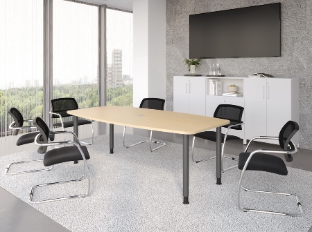 Hammerbacher Konferenztisch Serie KT22C Füße Ø60mm (BxTxH) 220x103/83x72-74cm Tischplatte Eiche/Chrom