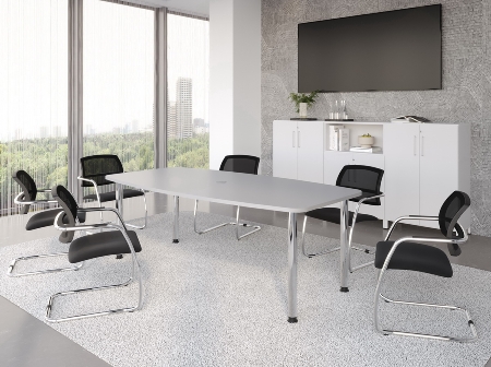 Hammerbacher Konferenztisch Serie KT22C Füße Ø60mm (BxTxH) 220x103/83x72-74cm Tischplatte Eiche/Chrom