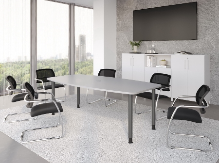 Hammerbacher Konferenztisch Serie KT22C Füße Ø60mm (BxTxH) 220x103/83x72-74cm Tischplatte Eiche/Chrom