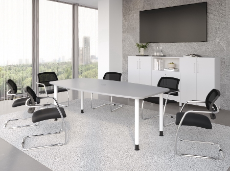 Hammerbacher Konferenztisch Serie KT22C Füße Ø60mm (BxTxH) 220x103/83x72-74cm Tischplatte Eiche/Chrom
